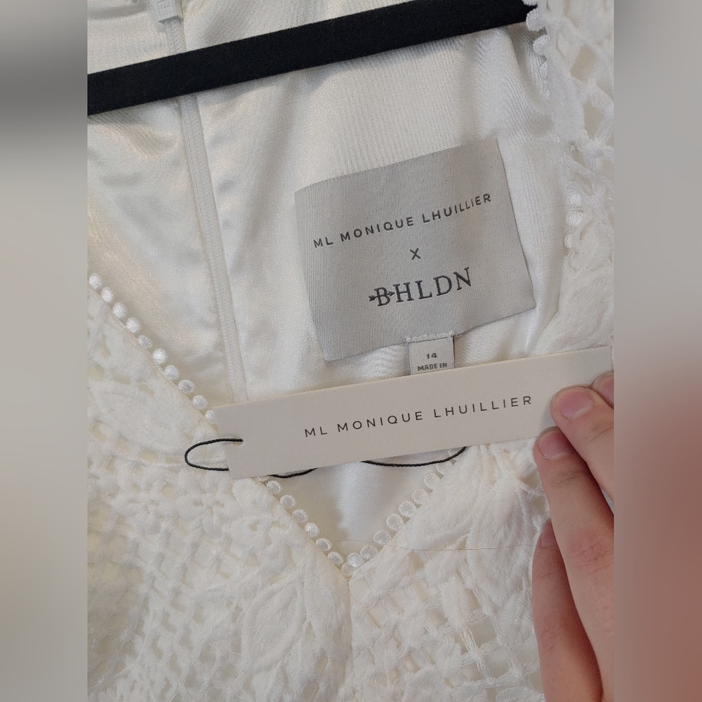 Monique Lhuillier X BHLDN Lorre White Lace Tea Length Cap Sleeve Dress